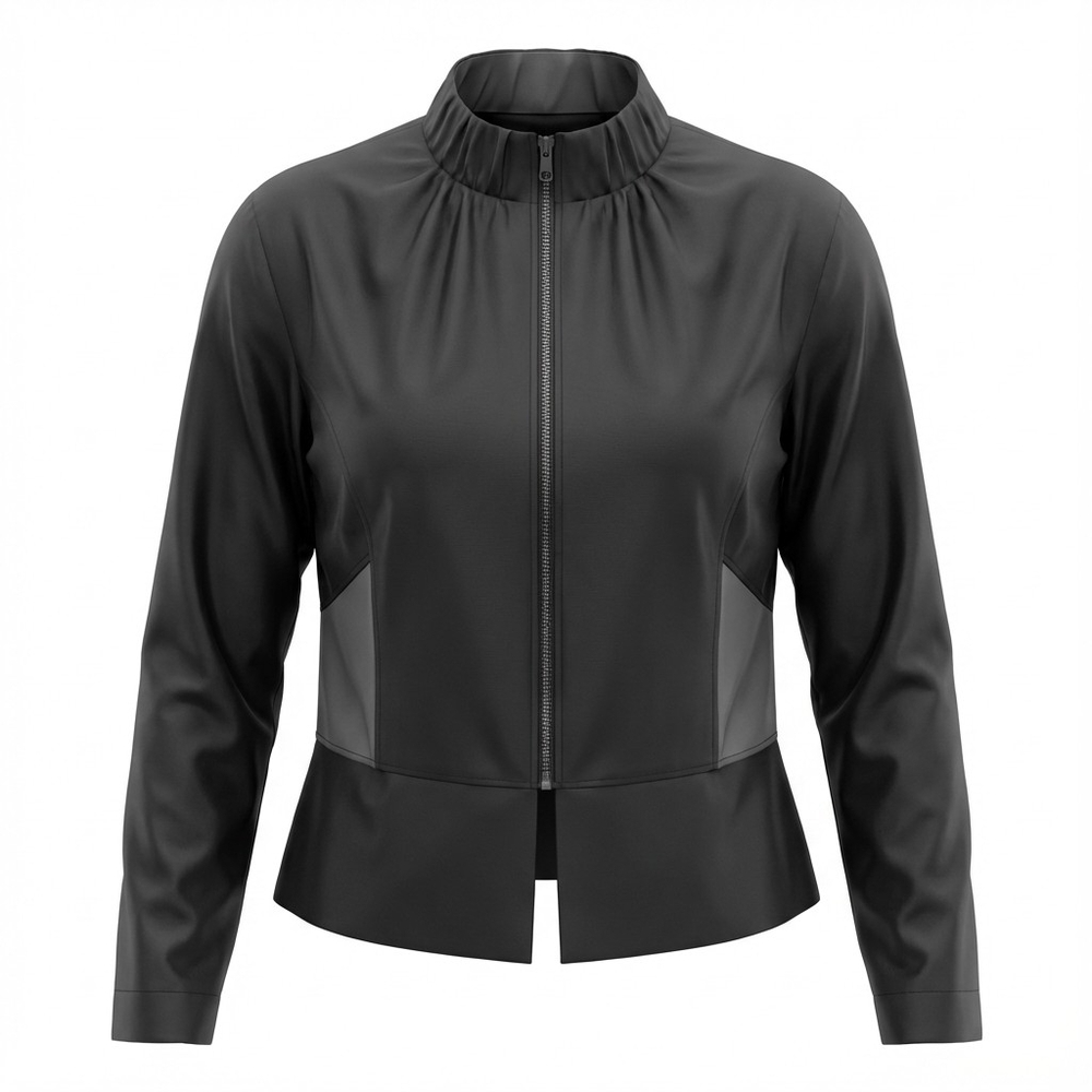 Lida Baday Black Silk Lined Zip Front Jacket Women’s Size 10 Cropped Tailored